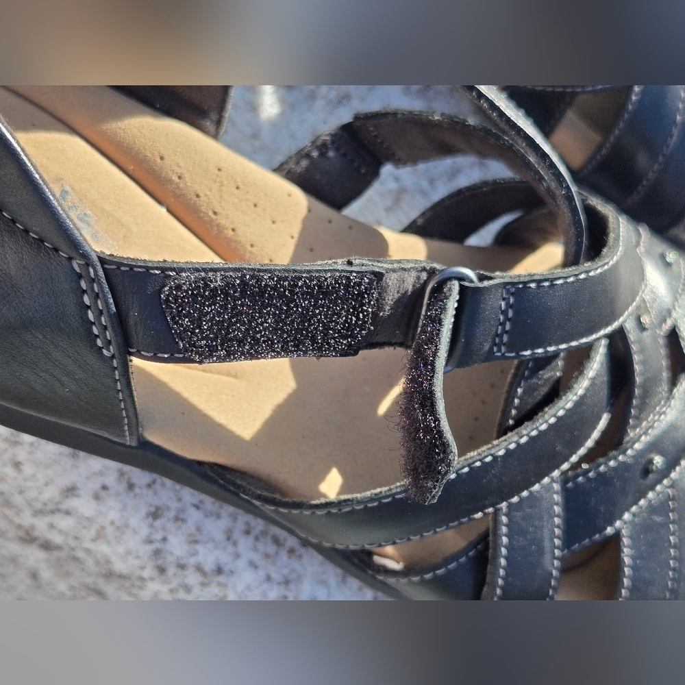 Clarks Collection Sz 9.5 Leather Fisherman Sandals Elizabelle Sea Black - Picture 12 of 15